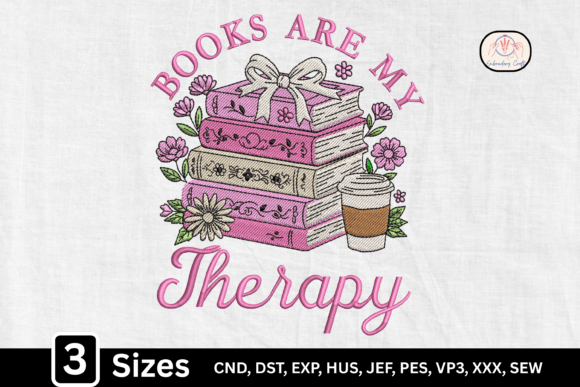 Books Are My Therapy: A Charming Embroidery Design