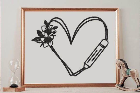 Charming Floral Doodle Heart with Pencil
