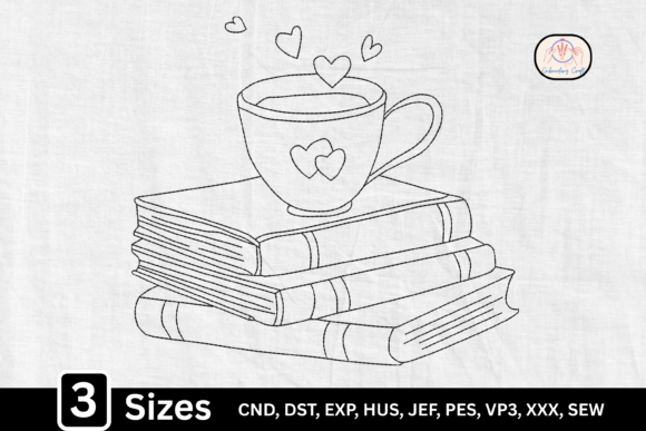 Charming Line Art Coffee Cup on Book Stack