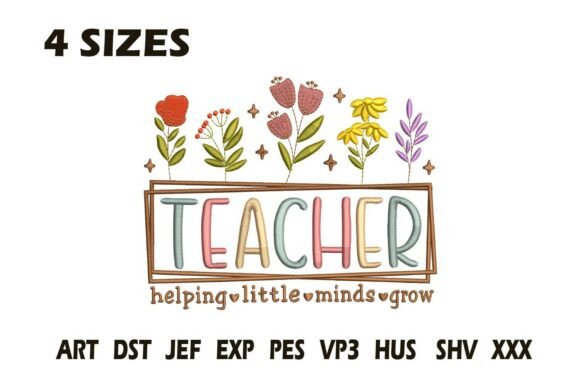 Charming Teacher Floral Quote Embroidery