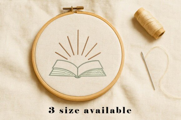 Elegant Open Book Light Rays Embroidery Design