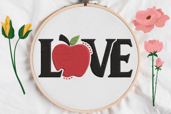 Love Sign Apple Teacher: A Whimsical Embroidery Delight